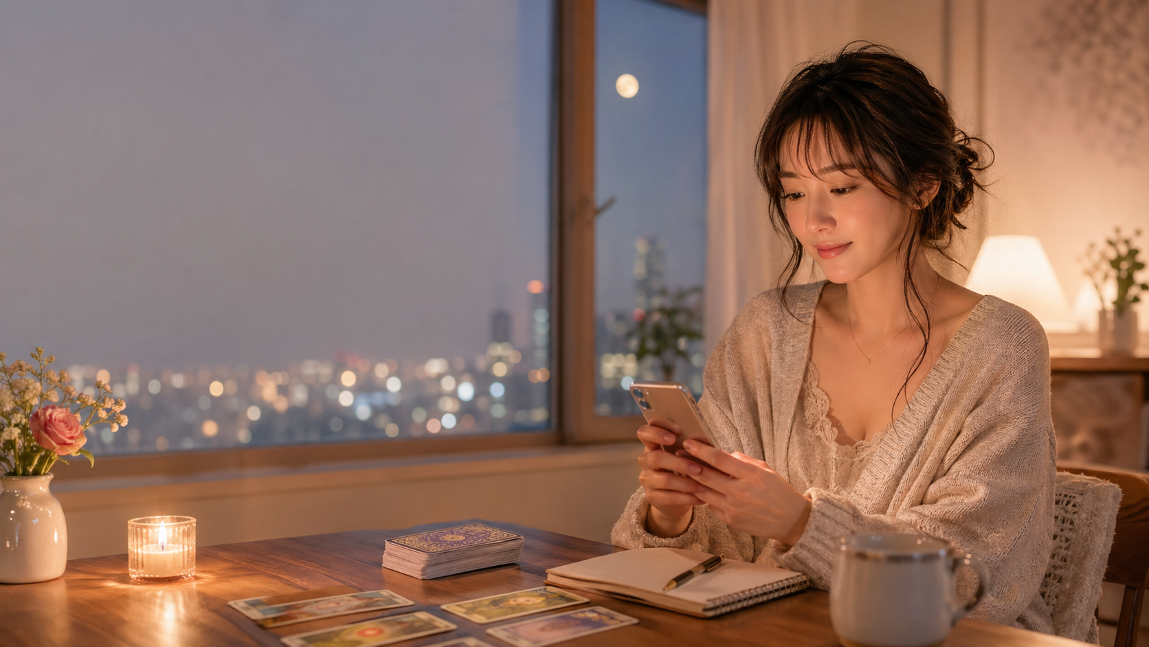 元彼の気持ちや復縁に悩む女性が夜にスマホを見つめているイメージ