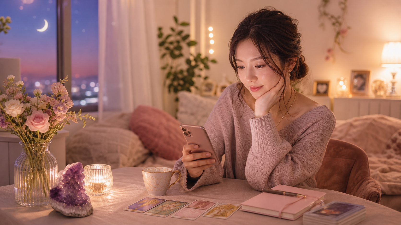 元彼の気持ちと復縁の可能性を考えながらスマホを見つめる女性