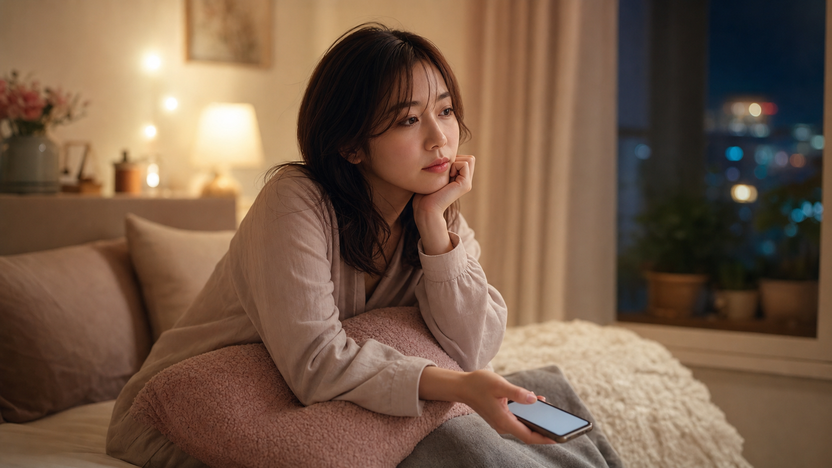 元彼からの通知を待ちながらスマホを見る女性