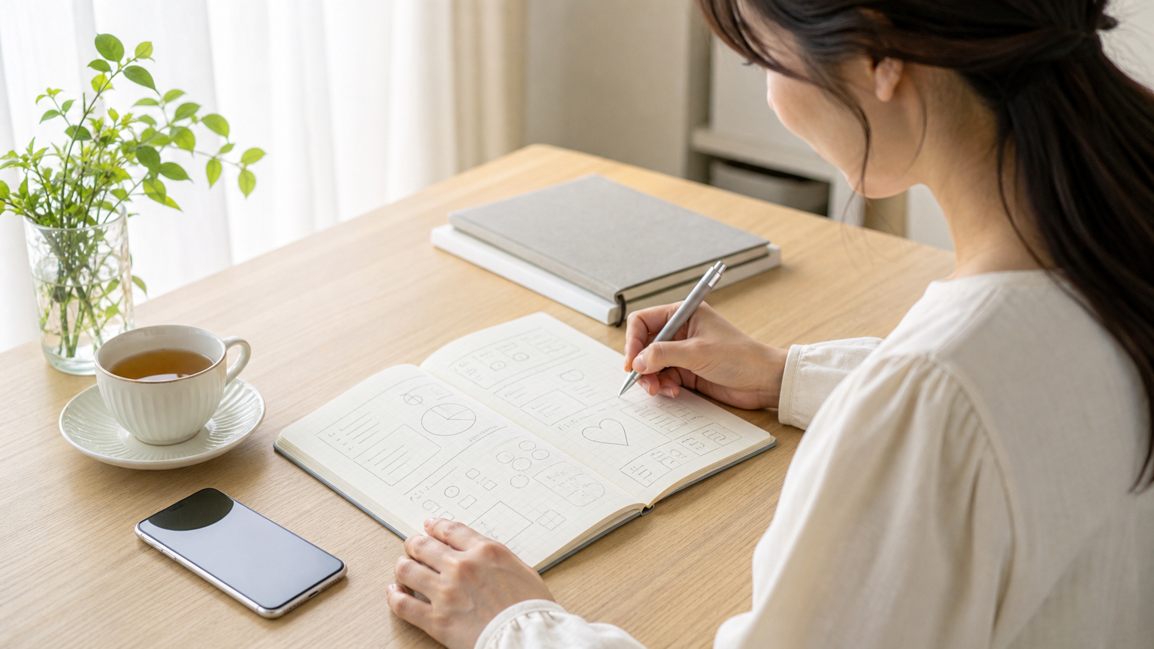 MBTIや恋愛タイプを書き出して気持ちを整理する女性