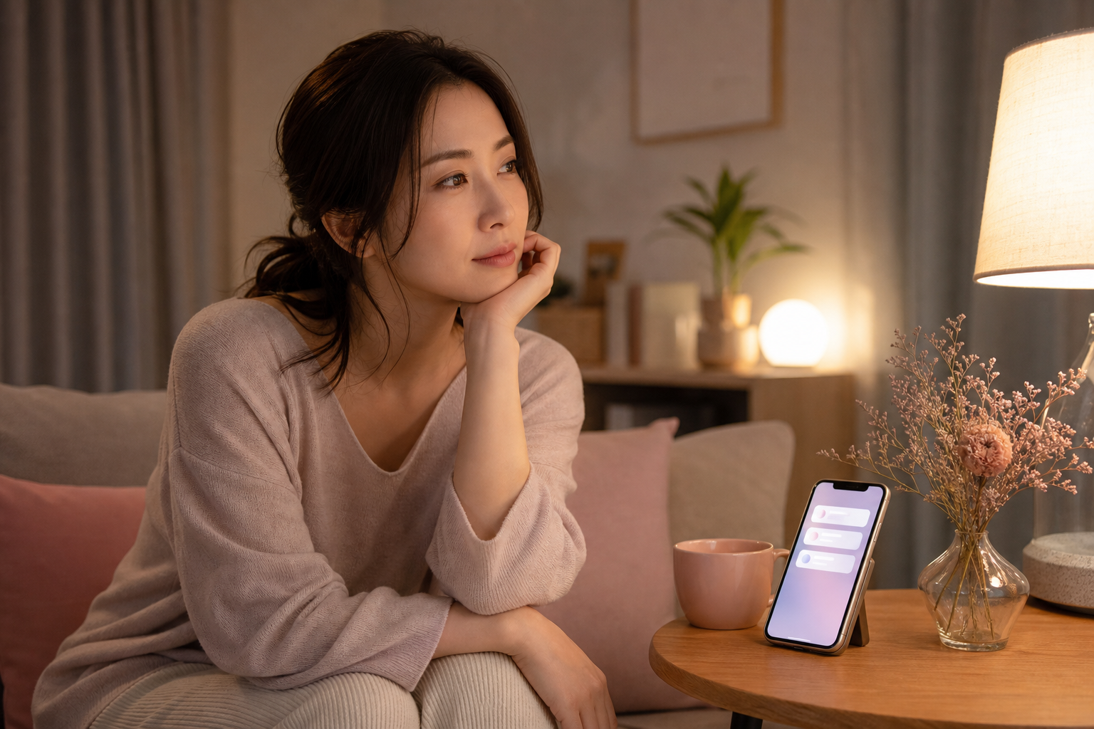 スマホの通知を待ちながら元彼の気持ちを考える女性