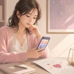 MBTIやラブタイプ診断で恋愛相性を考える女性のイラスト