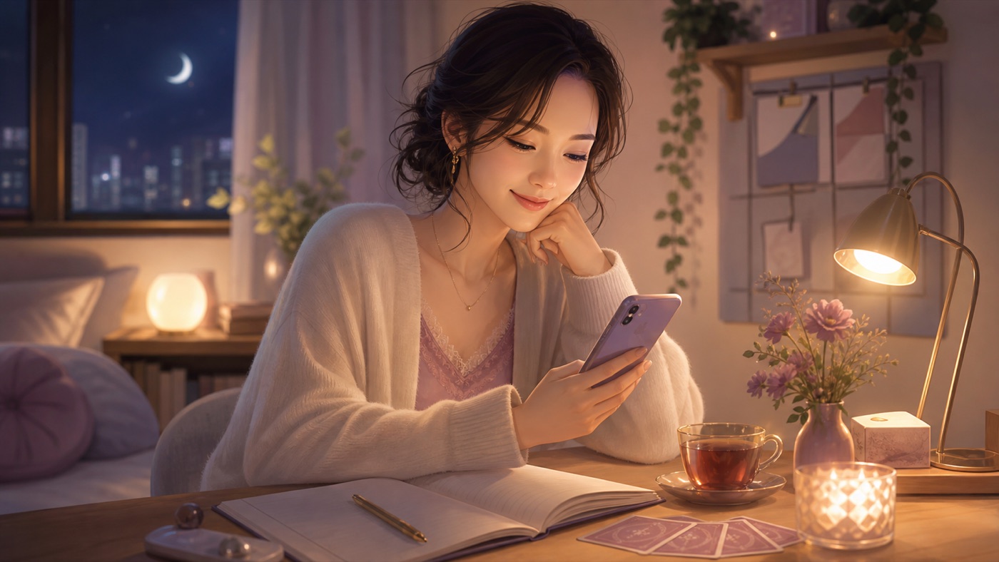 スマホで恋愛相談をする前に気持ちを整理する女性
